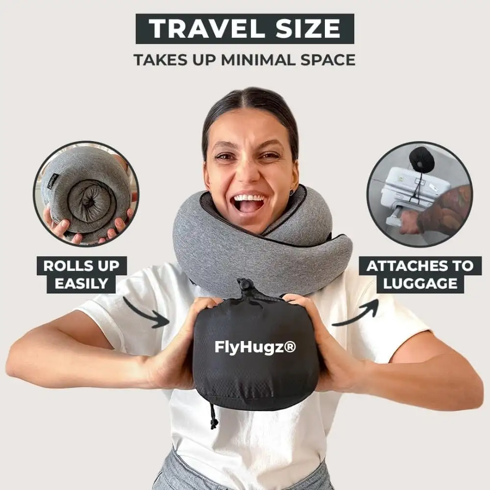 FlyHugz Neck Travel Pillow  Memory Foam Neck Pillow for Comfort on Airplane  Compact and Ergonomic Design - 61g5Ye2PIOL._AC_SL1000_
